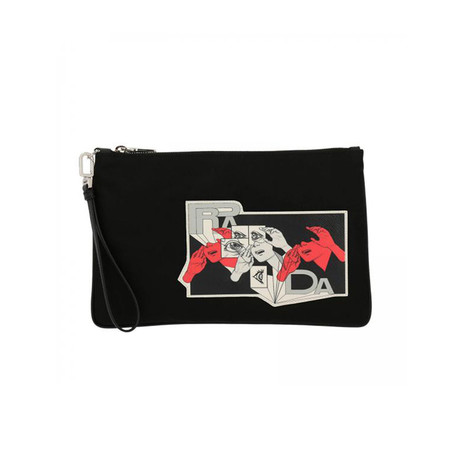 Prada // Nylon Rubber Logo Clutch Bag // Black