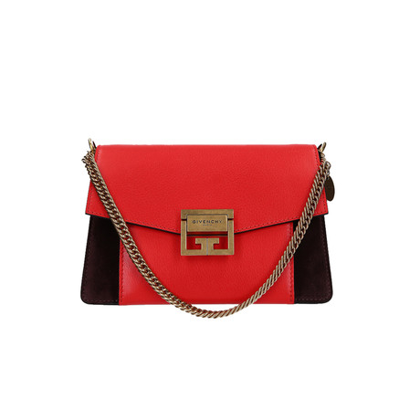 Givenchy // Small Leather & Suede Two-Toned GV3 Shoulder Handbag // Red