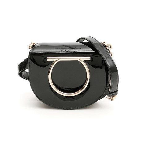 Salvatore Ferragamo // Patent Leather Medium Gancini Vela Handbag // Black
