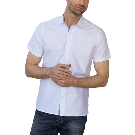Zest Button Down Shirt // White + Light Blue (S)