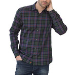 Mod Tartan Button Down Shirt // Green + Navy + Black + Red (L)