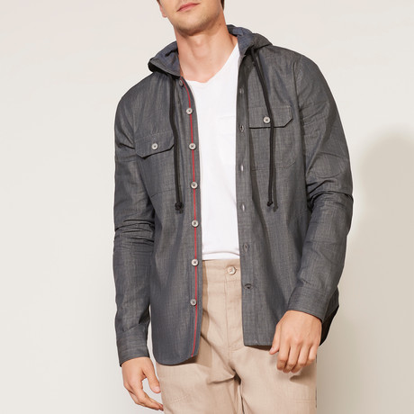 Hooded Shirt Jacket // Charcoal Heather + Dark Navy (S)