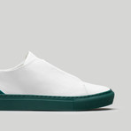 Minimal Low Sneakers V12 // White Leather + Emerald Green Heel + Green Sole (Euro: 46)