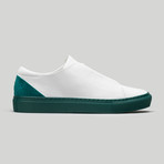 Minimal Low Sneakers V12 // White Leather + Emerald Green Heel + Green Sole (Euro: 43)