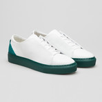 Minimal Low Sneakers V12 // White Leather + Emerald Green Heel + Green Sole (Euro: 46)