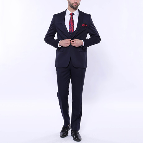 William Slim Fit 3-Piece Patterned Suit // Navy (Euro: 42)
