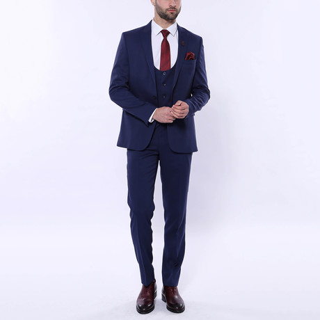 Elijah 3-Piece Patterned Slim Fit Suit // Navy (Euro: 42)