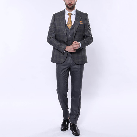Thomas 3-Piece Checkered Slim Fit Suit // Brown (Euro: 44)