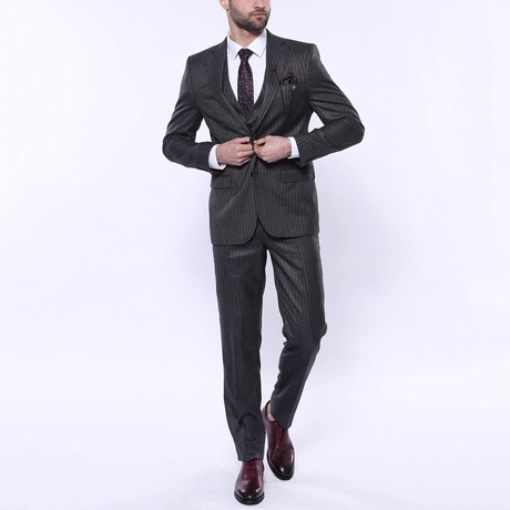 Ethan 3-Piece Stripe Slim Fit Suit // Smoked (Euro: 42)
