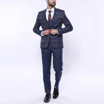 Caleb 3-Piece Checkered Slim Fit Suit // Navy (Euro: 54)