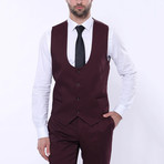 Lucas Slimfit Patterned 3-Piece Vested Suit // Burgundy (Euro: 48)