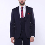 William Slim Fit 3-Piece Patterned Suit // Navy (Euro: 54)