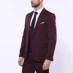 Lucas Slimfit Patterned 3-Piece Vested Suit // Burgundy (Euro: 44)