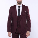 Lucas Slimfit Patterned 3-Piece Vested Suit // Burgundy (Euro: 46)
