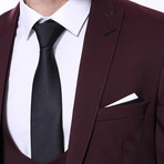 Lucas Slimfit Patterned 3-Piece Vested Suit // Burgundy (Euro: 56)