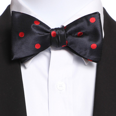 Self Bow Tie And Hanky Set // Black + Red Polka Dots