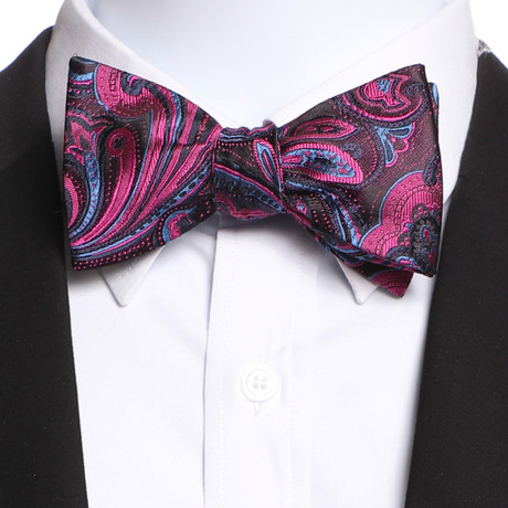Self Bow Tie And Hanky Set // Pink + Blue + Black