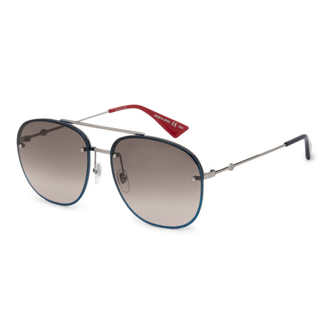 Women's GG0227S-002 Sunglasses // Silver + Blue + Brown Gradient