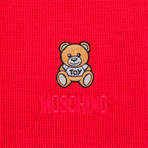 Teddy Bear Embroidery Scarf // Red
