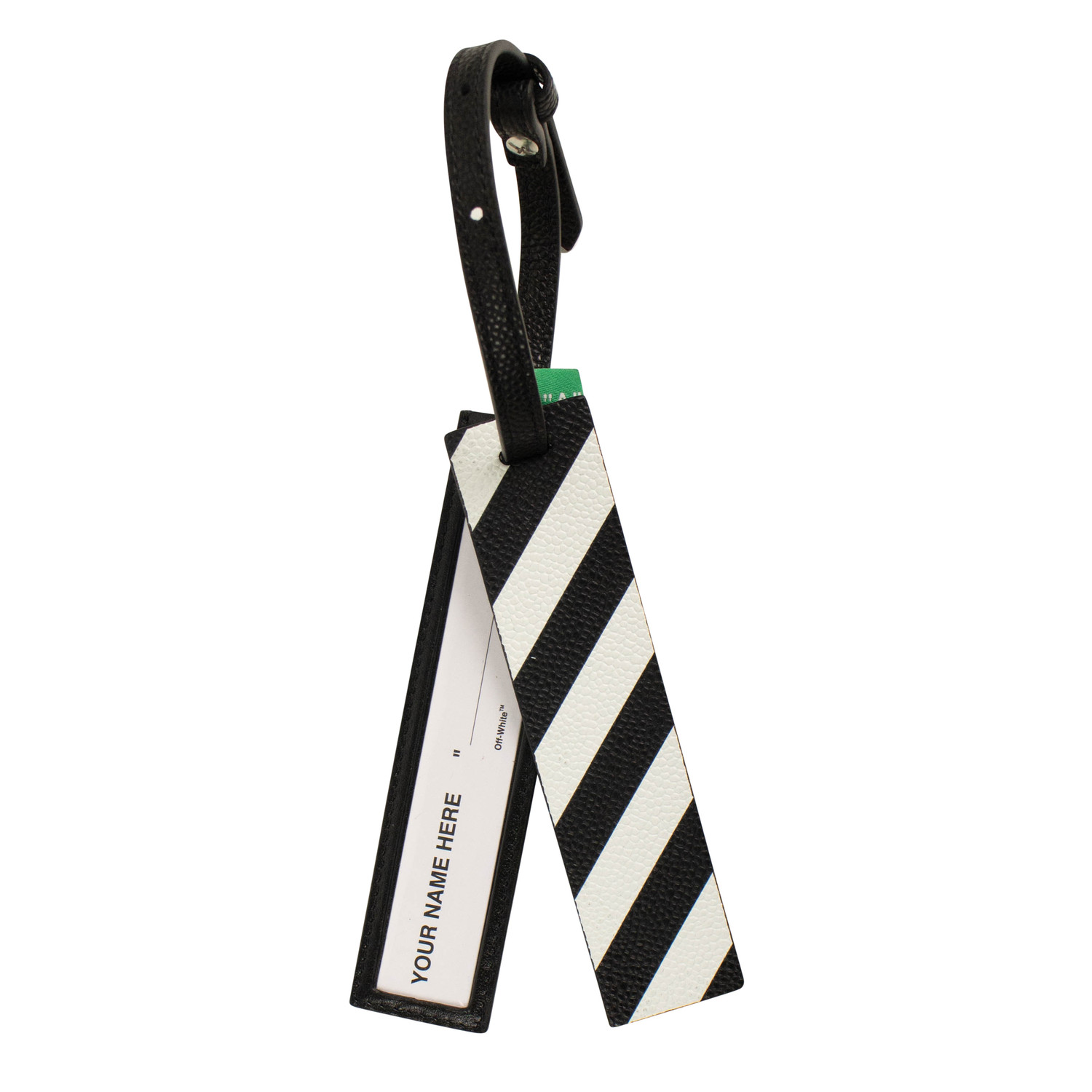 Off-White // Diagonal Leather Travel Tag // Black + White - Off-White, Palm Angels, & - Touch of Modern