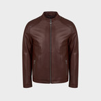 Maximus Blouson Leather Jacket // Red, Brown (2XL)