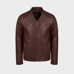 Maximus Blouson Leather Jacket // Red, Brown (XL)