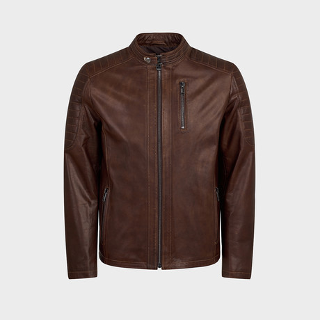 Titus Biker Leather Jacket // Oiled Brown (2XL)