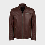 Zenon Biker Leather Jacket // Chestnut (XL)