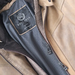 Zeke Biker Leather Jacket // Khaki (S)
