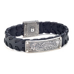 Dragon Design Leather Bracelet // 8mm // Silver + Black
