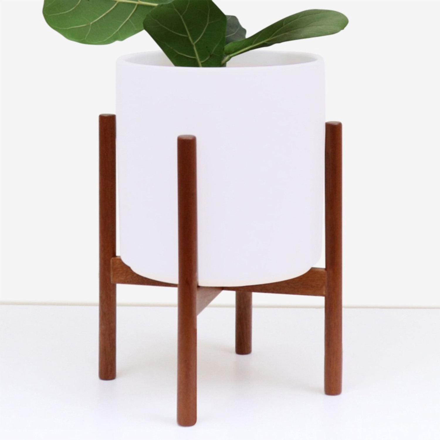 Large White Planter + Wood Stand - Peach & Pebble - Touch of Modern