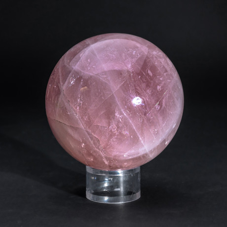 Rose Quartz Sphere + Acrylic Display Stand