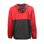 Zip Up Hooded Anorak // Black + Red (XL)