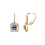 Tresorra 18k Yellow Gold Diamond + Blue Sapphire Drop Earrings // Pre-Owned