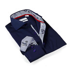 Everett Print Button-Up Shirt // Navy (M)