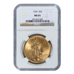 1924 Saint Gaudens $20 Gold Piece NGC Certified MS65