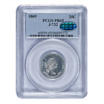1869 RARE 25 Cent Aluminum Pattern Coin, Judd-732, PCGS & CAC Certified PR65