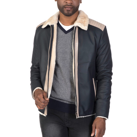 Forsyth Leather Jacket // Navy + Beige (XL)
