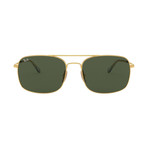 Men's Large Rectangular Aviator Sunglasses // Gold + Green