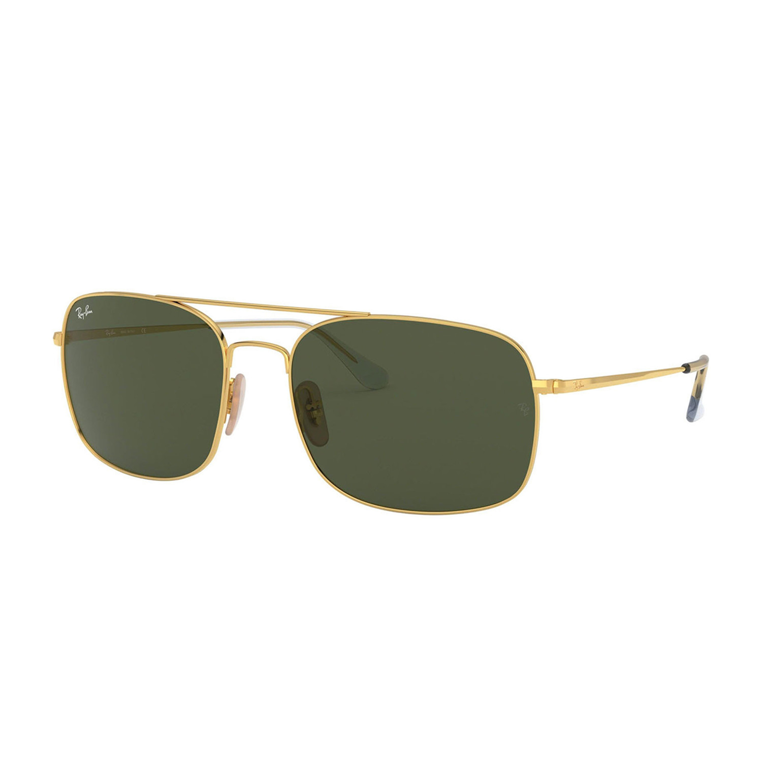 Men's Large Rectangular Aviator Sunglasses // Gold + Green - Ray-Ban ...