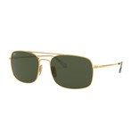 Men's Large Rectangular Aviator Sunglasses // Gold + Green