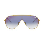 Men's 80's "Wings" Shield Sunglasses // Gold + Blue Gradient Mirror