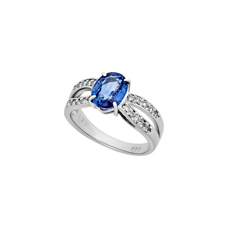 Estate Platinum Sapphire + Diamond Ring // Ring Size: 7 // Pre-Owned