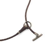 Gucci Sterling Silver + Brown Leather Lariat Necklace