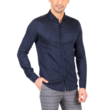 Arthur Long Sleeve Button Up Shirt // Dark Blue (S)