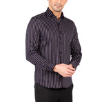 Marco Long Sleeve Button Up Shirt // Black + White Stripes (M)