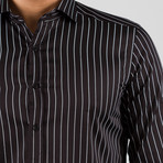 Marco Long Sleeve Button Up Shirt // Black + White Stripes (S)