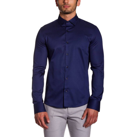 Alexander Long Sleeve Button Up Shirt // Dark Blue (S)