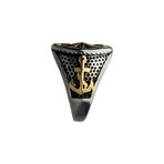 Oxidized Anchor + Compass Signet Ring // Steel + Gold (Size 9)