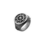 Antiqued Finish Anchor + Ship's Wheel Ring // Steel (Size 9)